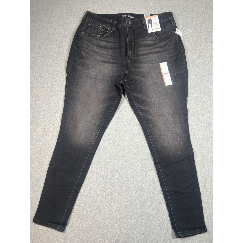 Time and Tru High Rise Curvy Skinny Jeans Womens Black NWT Faded Stretch Denim - Picture 2 of 6